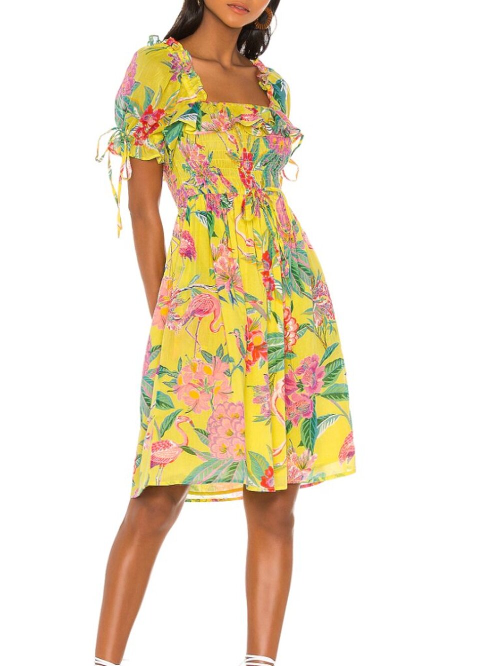 Banjanan - Fox Glove Floral Mini Sun Dress - Sz Small - Bright Yellow Tropical - Picture 2 of 6